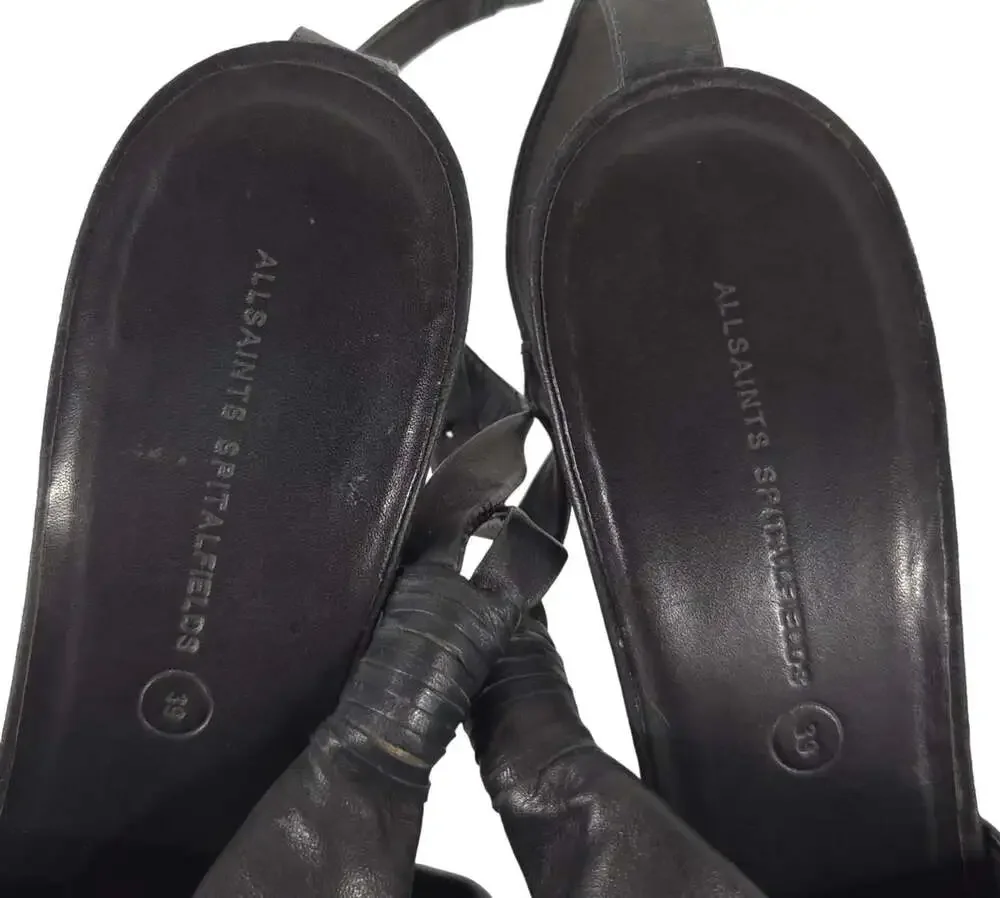 AllSaints Gamma Perspex Sandals US 9 EU 39 Womens Black Wedge Heel $250